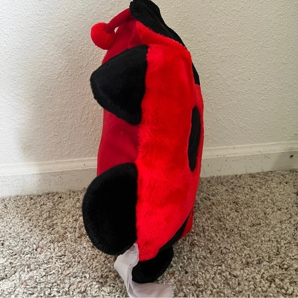 Lady Bug Round Bright Red Black Fuzzy Pillow Cover